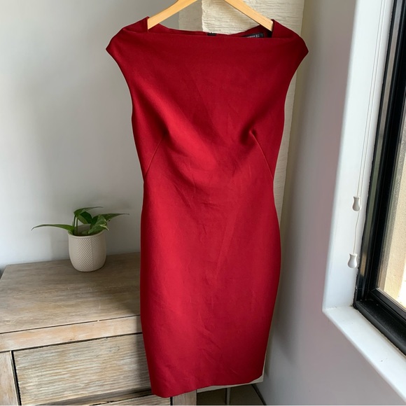 Zara Dresses & Skirts - ZARA - Fitted Sculpted Maroon Red Figure Hugging Dress - Size Small